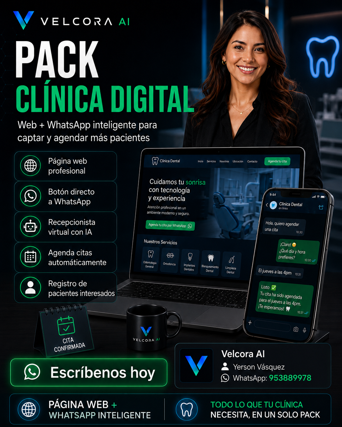 Presentación visual del Pack Clínica Digital de Velcora AI
